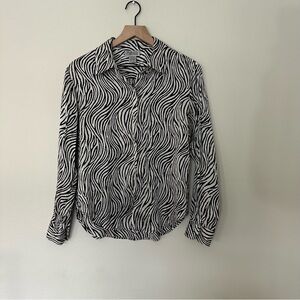 100% Silk Black and White Zebra Print Button up Shirt